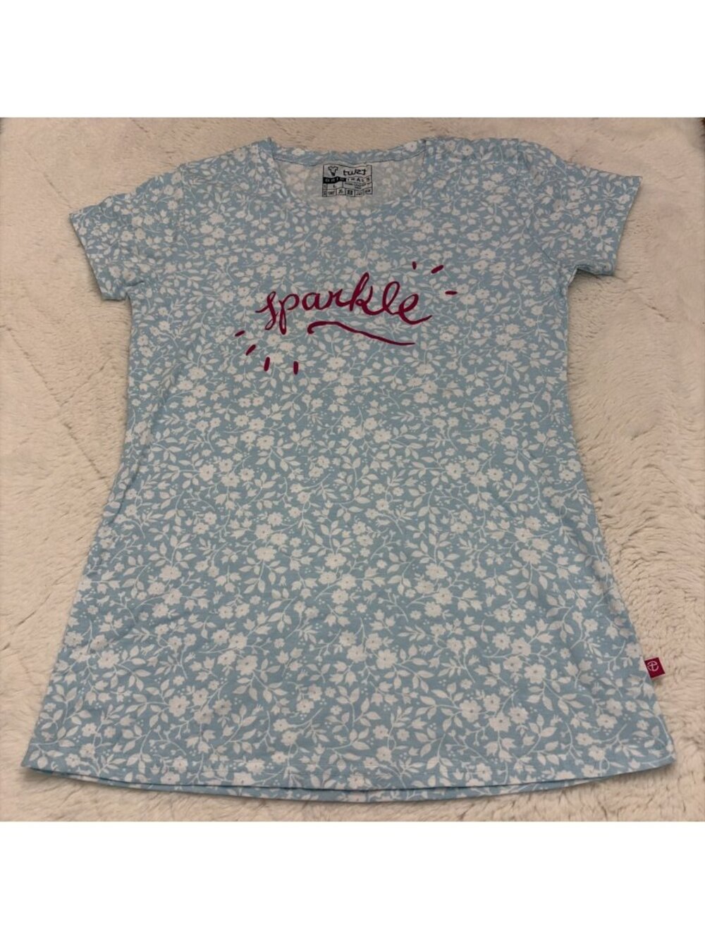 Twist Originals Womens L Blue Floral Sparkle Tee
